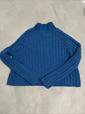 American Eagle Outfitters Deep Blue Cropped Ribbed Turtleneck Sweater